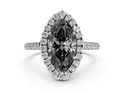 Marquise Halo Engagement Ring Setting for a Black Center | Pavé Shoulders | Sterling Silver