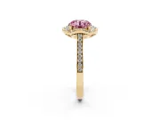 Round Halo Engagement Ring Setting for a Fancy Pink Lab-Grown Diamond | Petal Tips | Yellow Gold
