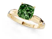 Fancy Green Cushion Cut Diamond Solitaire Twisted Band Ring Set in Yellow gold with Accent Stones and Prong Setting