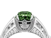 Fancy Green Emerald Cut Diamond Vintage-Inspired Milgrain Ring Set in White gold with Accent Split Shank
