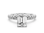 Emerald Cut Diamond Pavé Solitaire Ring Set in Silver with Round Band and Prong Setting