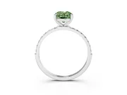 Fancy Green Oval Cut Diamond Solitaire Ring Set in Silver with Round Pavé Band and Prong Setting