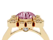 Round Milgrain Cluster Halo Engagement Ring Setting for a Fancy Pink Lab-Grown Diamond | Plain Band | Yellow Gold