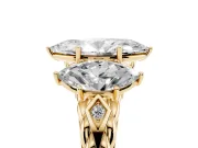 Marquise Three Stone Engagement Ring Setting | Braided Band | Yellow Gold