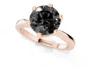 Fancy Black Round Cut Diamond Solitaire Engagement Ring Set in Rose gold with Slim Tapered Solitaire Band