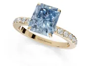 Radiant Cut Hidden Halo Engagement Ring Setting for a Fancy Blue Lab-Grown Diamond | Pavé Band | Yellow Gold