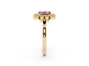 Emerald Cut Milgrain Cluster Halo Engagement Ring Setting for a Fancy Pink Lab-Grown Diamond | Plain Band | Yellow Gold