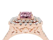 Emerald Cut Halo Split Shank Engagement Ring Setting for a Fancy Pink Lab-Grown Diamond | Pavé Strands | Rose Gold