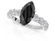 Marquise Side Stone Engagement Ring Setting for a Black Center | White Gold