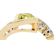 Fancy Yellow Radiant Cut Diamond Bezel Bypass Ring Set in Yellow gold with Round Accents