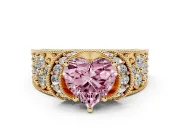 Heart-Shaped Vintage Pave Engagement Ring Setting for a Fancy Pink Lab-Grown Diamond | Milgrain Edges | Yellow Gold