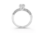 Cushion Cut Diamond Pavé Band Solitaire Ring Set in Silver with Close-Set Accent Stones and Prong Setting