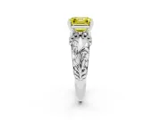 Fancy Yellow Asscher Cut Diamond Filigree Halo Engagement Ring Set in Silver with Prong Setting