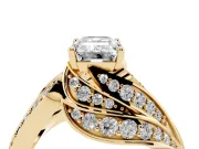 Emerald Cut Bypass Hidden Halo Engagement Ring Setting | Graduated Pavé | Yellow Gold