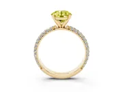 Fancy Yellow Round Cut Diamond Solitaire Ring Set in Yellow gold with Prong Setting and Pavé-Set Band