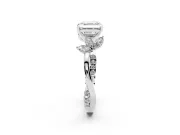 Asscher Cut Diamond Floral Vine Solitaire Engagement Ring Set in White gold with Marquise Leaves