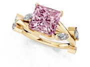 Princess Cut Twisted Vine Engagement Ring Setting for a Fancy Pink Lab-Grown Diamond | Yellow Gold