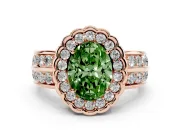 Oval Scalloped Halo Engagement Ring Setting for a Fancy Green Lab-Grown Diamond | Double Row Band | Rose Gold