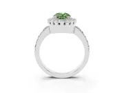 Oval Milgrain Halo Engagement Ring Setting for a Fancy Green Lab-Grown Diamond | Pavé Shoulders | Sterling Silver
