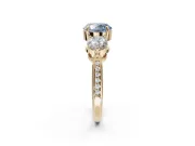 Round Three Stone Engagement Ring Setting for a Fancy Blue Lab-Grown Diamond | Tapered Pave Band | Yellow Gold