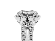 Asscher Cut Petal Frame Floral Halo Engagement Ring Setting | Pavé Split Shank | White Gold