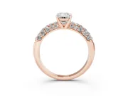 Emerald Cut Multi Row Pave Solitaire Engagement Ring Setting | Domed Shoulders | Rose Gold