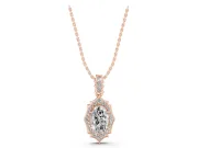 Oval Lab-Grown Diamond Art Deco Halo Pendant Necklace | Scalloped Frame | Rose Gold