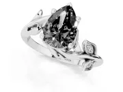 Fancy Black Pear Cut Diamond Solitaire Twist Engagement Ring Set in Platinum with Pavé Leaf Accents