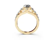 Oval Graduated Side Stone Engagement Ring Setting for a Black Center | Flat Top Band | Yellow Gold