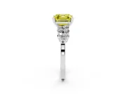 Asscher Cut Side Stone Engagement Ring Setting for a Fancy Yellow Lab-Grown Diamond | Shoulder Clusters | White Gold