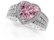 Fancy Pink Heart Cut Diamond Halo Ring Set in Silver with Accent Split Shank and Prong Setting