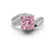 Princess Cut Bypass Pavé Engagement Ring Setting for a Fancy Pink Lab-Grown Diamond | Graduated Pavé | Sterling Silver