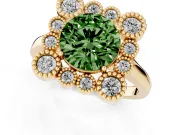 Round Milgrain Cluster Halo Engagement Ring Setting for a Fancy Green Lab-Grown Diamond | Plain Band | Yellow Gold