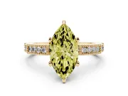 Fancy Yellow Marquise Cut Diamond Solitaire Ring Set in Yellow gold with Slim Pavé Band and Prong Setting