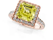 Asscher Cut Milgrain Floral Halo Engagement Ring Setting for a Fancy Yellow Lab-Grown Diamond | Pavé Band | Rose Gold