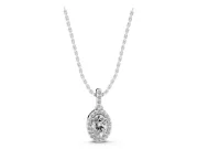 Oval Lab-Grown Diamond Pavé Halo Pendant Necklace | Pavé Bail | Sterling Silver