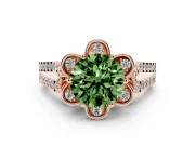 Round Petal Frame Floral Halo Engagement Ring Setting for a Fancy Green Lab-Grown Diamond | Pavé Split Shank | Rose Gold