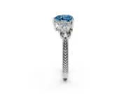 Heart-Shaped Vintage Three Stone Engagement Ring Setting for a Fancy Blue Lab-Grown Diamond | Milgrain Band | White Gold