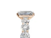 Emerald Cut Side Stone Engagement Ring Setting | Scalloped Prong Accents | Rose Gold