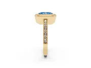 Fancy Blue Radiant Cut Diamond Halo Engagement Ring Set in Yellow gold with Pavé Band and Round Halo Stones