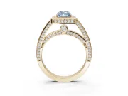 Radiant Cut Sectioned Halo Engagement Ring Setting for a Fancy Blue Lab-Grown Diamond | Yellow Gold