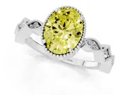 Fancy Yellow Oval Cut Diamond Milgrain Marquise Twist Band Ring Set in Platinum with Prong Setting