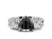 Heart-Shaped 3 Stone Engagement Ring Setting for a Black Center | Sterling Silver