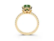 Fancy Green Cushion Cut Diamond Halo Pavé Band Ring Set in Yellow gold with Prong-Held Center