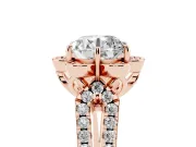 Round Petal Frame Floral Halo Engagement Ring Setting | Pavé Split Shank | Rose Gold