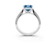 Fancy Blue Asscher Cut Diamond Solitaire Engagement Ring Set in White gold with Multi-Row Round Pavé Band and Prong Setting