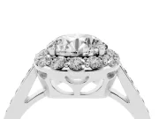 Round Cut Diamond Floral Halo Ring Set in Platinum with Pavé Band and Prong Setting