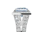 Princess Cut Halo Pavé Engagement Ring Setting for a Fancy Blue Lab-Grown Diamond | Narrow Split Shank | White Gold