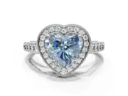 Fancy Blue Heart-Shaped Lab-Grown Diamond Milgrain Halo Solitaire Ring Set in Sterling Silver with Bezel Set Side Stones and Pavé Band