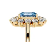 Emerald Cut Floral Double Halo Engagement Ring Setting for a Fancy Blue Lab-Grown Diamond | Plain Band | Yellow Gold